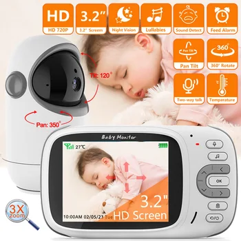 VB802 baby monitor 3,2-inčni LCD PTZ kamera za video nadzor s temperaturnim IC-u noćnom viđenju za majke i djecu, dječji telefon, skladište za čuvanje djece