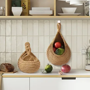 Viseće zidne košara za povrće i voće, джутовая pruća rotirajući košarica za pohranu, ručni rad, zidni držač, košara za voće i povrće za kuhinje