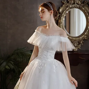 Vjenčanje haljine s otvorenim ramenima, bijelu haljinu princeza dužine do poda, vjenčanja veo, klasični цельнокроеное haljina H233