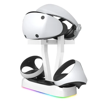Za punjenje priključne stanice PS VR2 sa šarenim RGB led i nositelj slušalice, priključna stanica za punjenje gaming kontroler virtualne stvarnosti, postolje za punjenje