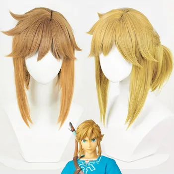 Zelda: Dah divljine Link Perika Zlatni konj rep Toplinski kosa Cosplay odijelo Perika + besplatna kapa za vlasulja