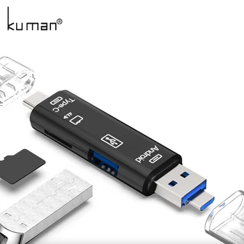 Čitač memorijskih kartica Kuman 2.0 OTG USB microUSB TypeC Sučelje s Utorom za kartice Micro SD, USB, TF Uređaj za Čitanje Kartice Flash Memorije za telefon Y211