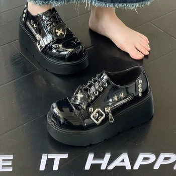 Ženske cipele Mary Jane na platformi u stilu punk, tamno-gotički dizajn, novo 2023 godine, cipele u stilu Лолиты na masivnim petu s okruglim vrhom, ženske cipele-brod