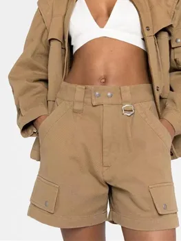 Ženske kratke hlače 100% pamuk, 2 Boje, Svakodnevne Ženske Gaćice u Safari stilu s Visokim Strukom i džepovima, Ljeto 2023
