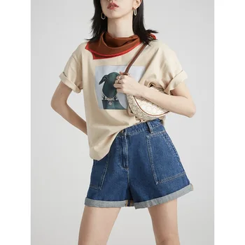 Ženske kratke hlače 2023 Proljeće-ljeto, novi stil, veliki džepovi sa obje strane, traper kratke hlače direktnog rezanja