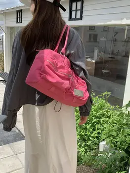 Ženske Najlon torba Preko ramena, Pink Y2k, Svakodnevni torba U Korejskom Stilu, Velika Prostrana torba s Nekoliko džepova, Siva Dizajnersku torbu-Шоппер munje