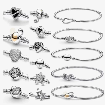 Ženske narukvice-zmije, lanac, pravi certified narukvica, originalni srebrni nakit luksuz od srebra, ovjes Pandora S925, ukrašene perlicama