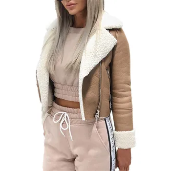 Ženski zimski kaput, top, jesenski ženska замшевая koža kopča s lapels, cool jakna pilot, moto jakne od umjetne vune janje, novo 2021