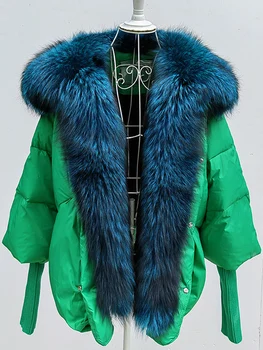 Негабаритный zimi toplo izmjenjivi ovratnik od лисьего krzna, blistavo plavo apsolutno kaput, ženska dolje gornja odjeća, jakne, ženske