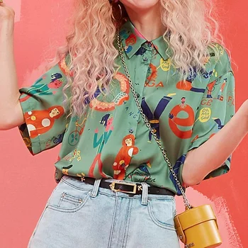 Отложной ovratnik od ljetne nove slatka bluze u кавайном stilu, однобортные ženske bluze sa zadivljujućim po cijeloj površini, vintage košulja u гонконгском stilu