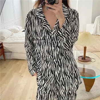 Пижамные setove, kvalitetan lak luksuzna ženska пижама, proljeće-jesen kit kardigan dugih rukava, funky kućna odjeća s uzorkom zebre