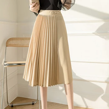Плиссированная ženska suknja 2022 Ljetnim korejski trendy ženske suknje ravnici s visokim strukom munje Elegantne ženske suknje midi Vetement Femme